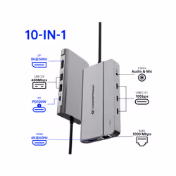 Conceptronic DONN34G 10-in-1 USB 3.2 Gen 2 MST Docking Station, 4K60Hz HDMI, 8K30Hz DisplayPort, GbE, USB-C 10Gbps x 3, USB-A 480Mbps x 2, Audio, 100W USB PD - Additional view 5