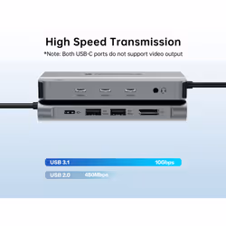 Conceptronic DONN34G 10-in-1 USB 3.2 Gen 2 MST Docking Station, 4K60Hz HDMI, 8K30Hz DisplayPort, GbE, USB-C 10Gbps x 3, USB-A 480Mbps x 2, Audio, 100W USB PD - Additional view 8