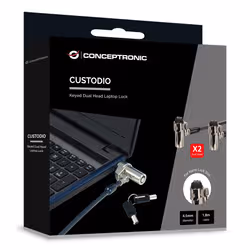 Conceptronic CUSTODIO02BNTM Keyed Dual Head Laptop Lock, Nano Lock Slot, Master Keyed Compatible, 1.8m - Additional view 3