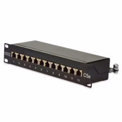 Digitus CAT 5e, Class D Patch Panel, shielded, black, RJ-45, Cat5e, Black, Rack mounting, 1U, EIA/TIA 568 ISO/IEC DIS 11801