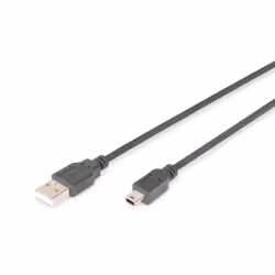 Digitus USB 2.0 connection cable, 1.8 m, USB A, Mini-USB B, USB 2.0, Male/Male, Black