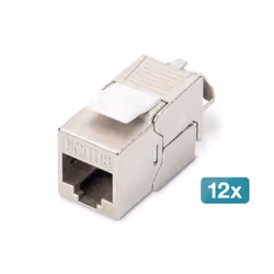 Digitus CAT 6A Keystone module, shielded, tool-free mounting connection - 12 pcs., Flat, Silver, RJ-45, Male, 10GBase-T, Nick ...