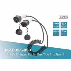 Digitus Spiral EV charging cable, 5 m, type 2 to type 2