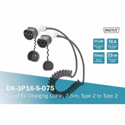 Digitus Spiral EV charging cable, 7,5 m, type 2 to type 2
