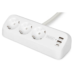 Digitus 3-way office socket strip with 2x USB-A and 1x USB-C connections, white