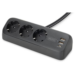 Digitus 3-way office socket strip with 2x USB-A and 1x USB-C connections, black