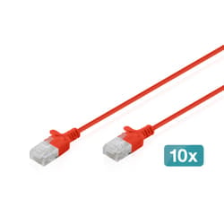 Digitus CAT 6 U-UTP Slim patch cable, 3 m, red, 10 pieces