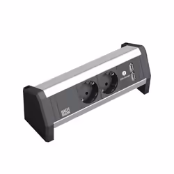 Bachmann DESK 1, Indoor, Aluminium, Plastic, Black, Silver, 2 AC outlet(s), 281 mm, 93 mm
