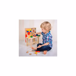 82145 Toddler Workbench with Tools, Chatter Telephone and Clock for Learning to Tell Time. A Multifunctional Wooden Toy for Children from 36 Months.