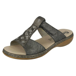 ) Ladies Rieker Diamante Cut Out Sandal 65950 - UK 4, Silver/Platinum (Silver