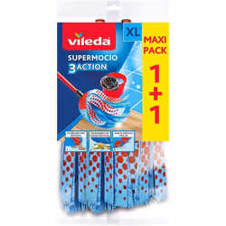 Vileda Supermocio 3 Action Microfibre Mop Head Replacement Refill Blue | Twin Pack