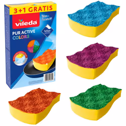 4-Pack Vileda Colors Pur Active Kitchen Sponge Teflon Anti Scratch Cleaner Dishes