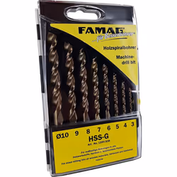 FAMAG Wood Twist Drill Bit Set 8-Piece Diameter 3,4,5,6,7,8,9,10 mm in Case