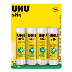 UHU stic, Glue Stick Without Solvent 4 x 40 g Blister, White