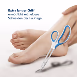 Toenail Scissors with Extra Long Handle, Special Stainless Steel, Angled Blade, 21 cm, White/Blue, P-100011 Units