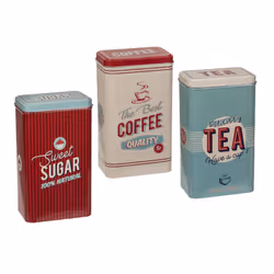 Set Of 3 Rectangular Vintage Tin Tea Coffee Sugar Kitchen Storage Jar Canisters