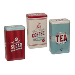 Set Of 3 Rectangular Vintage Tin Tea Coffee Sugar Kitchen Storage Jar Canisters