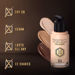 Max Factor Facefinity 3-in-1 All Day Flawless Liquid Foundation, SPF 20 - 10 Fair Porcelain, 30 ml