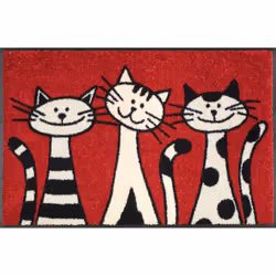 wash+dry Three Cats, Decorative doormat, Indoor, Rectangular, Beige, Black, Red, Image, Rubber