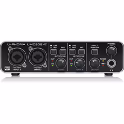 Behringer UMC202HD, Desktop, Black, Metal, USB, -4 dBu, 24-bit/192kHz