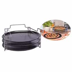 HI Pizza Baking Set 4 Piece Black Pan Serving Plate Oven Grill Bake Cookware