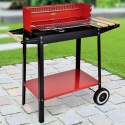 HI Charcoal Barbecue Grill Wagon Red Outdoor Griddle BBQ Trolley Picnic Party