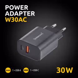 Intenso Power Adapter W30AC, 30W, USB-A and USB-C port, black