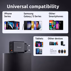Intenso Power Adapter W65ACC, USB power adapter with 1 USB-A and 2 USB-C ports, black - Additional view 3