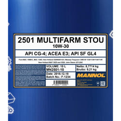 Mannol Multifarm STOU 10W-30 10l Engine oil MN2501-10 MERCEDES-BENZ: E-Class Saloon, CLK Coupe, C-Class Saloon, SMART: Fortwo I Coupe