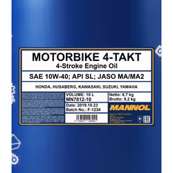 Engine oil; MANNOL; 4-Takt Motorbike; 10W-40 10 Part Synthetic Oil; for NISSAN, SUZUKI, MAZDA, HONDA, SUBARU
