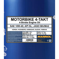 Mannol 4-Takt Motorbike 10W-40 10l Engine oil MN7812-10 NISSAN: Qashqai / Qashqai+2 I, Qashqai 2, X-Trail, SUZUKI: SWIFT 3, Vitara IV Off-Road