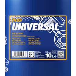 Mannol Universal 15W-40 10l Engine oil MN7405-10 VOLKSWAGEN: Golf 5, Golf 7, Polo V Hatchback, MERCEDES-BENZ: C-Class T-modell, CLK Coupe