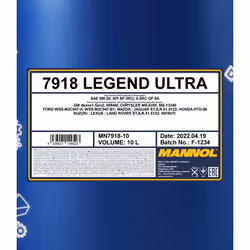 Mannol Legend ULTRA 0W-20 10l Engine oil MN7918-10 LAND ROVER: Range Rover Evoque, Range Rover 4, Range Rover Sport, JAGUAR: XF Saloon, XJ Saloon