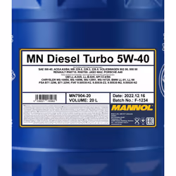 Mannol Diesel Turbo 5W-40 20l Engine oil MN7904-20 VOLKSWAGEN: Golf 5, Golf 7, Polo V Hatchback, BMW: 5 Saloon, 3 Saloon, 1 Hatchback