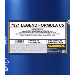 Mannol Legend Formula C5 0W-20 10l Engine oil MN7921-10 BMW: 3 Saloon, 5 Saloon, 1 Hatchback, VOLVO: S60 II, XC60 I, V60 I