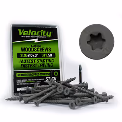 Velocity Exterior Wood Screw DIY Pack- 40 Wood Screws Made with Carbon Steel Includes 1 Hexstix Drive Bit and Stick-Tight T ...