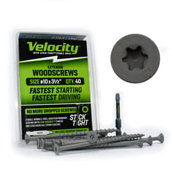 Velocity Exterior Wood Screw DIY Pack- 40 Wood Screws  Made with Carbon Steel  Includes 1 Hexstix Drive Bit and Stick-Tight Technology (Size #10x3  40