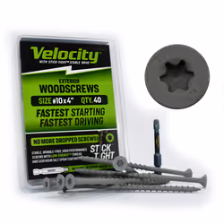 Velocity Exterior Wood Screw DIY Pack- 40 Wood Screws  Made with Carbon Steel  Includes 1 Hexstix Drive Bit and Stick-Tight T ...