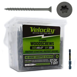 Velocity Exterior Wood Screw Contractor Pack - 325 Wood Screws  Made with Carbon Steel  Includes 1 Hexstix Drive Bit and Durable Bulk Screw Storage Or