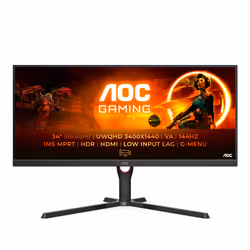 AOC G3 U34G3XM/EU, 86.4 cm (34"), 3440 x 1440 pixels, UltraWide Quad HD, LED, 1 ms, Black, Red