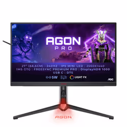 AOC AGON AG274QZM, 68.6 cm (27"), 2560 x 1440 pixels, Quad HD, LED, 1 ms, Black, Red