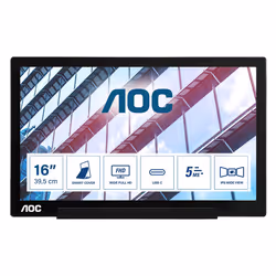 AOC 01 Series I1601P, 39.6 cm (15.6"), 1920 x 1080 pixels, Full HD, LED, 5 ms, Silver, Black