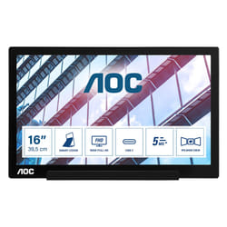 AOC 01 Series I1601P computer monitor 39.6 cm (15.6") 1920 x 1080 pixels Full HD LED Silver, Black