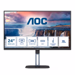 AOC V5 24V5C/BK, 60.5 cm (23.8"), 1920 x 1080 pixels, Full HD, LED, 1 ms, Black
