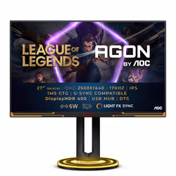 AOC AGON AG275QXL, 68.6 cm (27"), 2560 x 1440 pixels, Quad HD, LED, 1 ms, Black, Gold