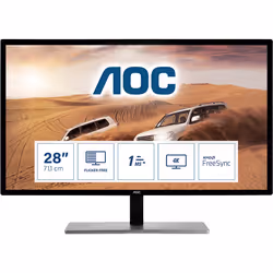 AOC 79 Series U2879VF, 71.1 cm (28"), 3840 x 2160 pixels, 4K Ultra HD, LCD, 1 ms, Silver, Black