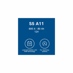 Bosch S5 A11 Car Battery 80 A/h - 800 A - 12 V, Type 115, AGM Lead-acid for Vehicles with a Start/Stop System, Left (-) Right (+), 315 x 175 x 190 mm