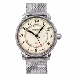 Zeppelin LZ127 Graf GMT Stainless Steel Beige Dial Quartz 7642M5 Men's Watch