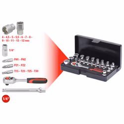 KS Tools 911.0623, Socket set, 1/4", 23 head(s), Chromium-vanadium steel, 450 g