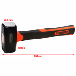 KS Tools 142.5101, Sledge hammer, Steel, Fibreglass, Black, 26 cm, 1.13 kg